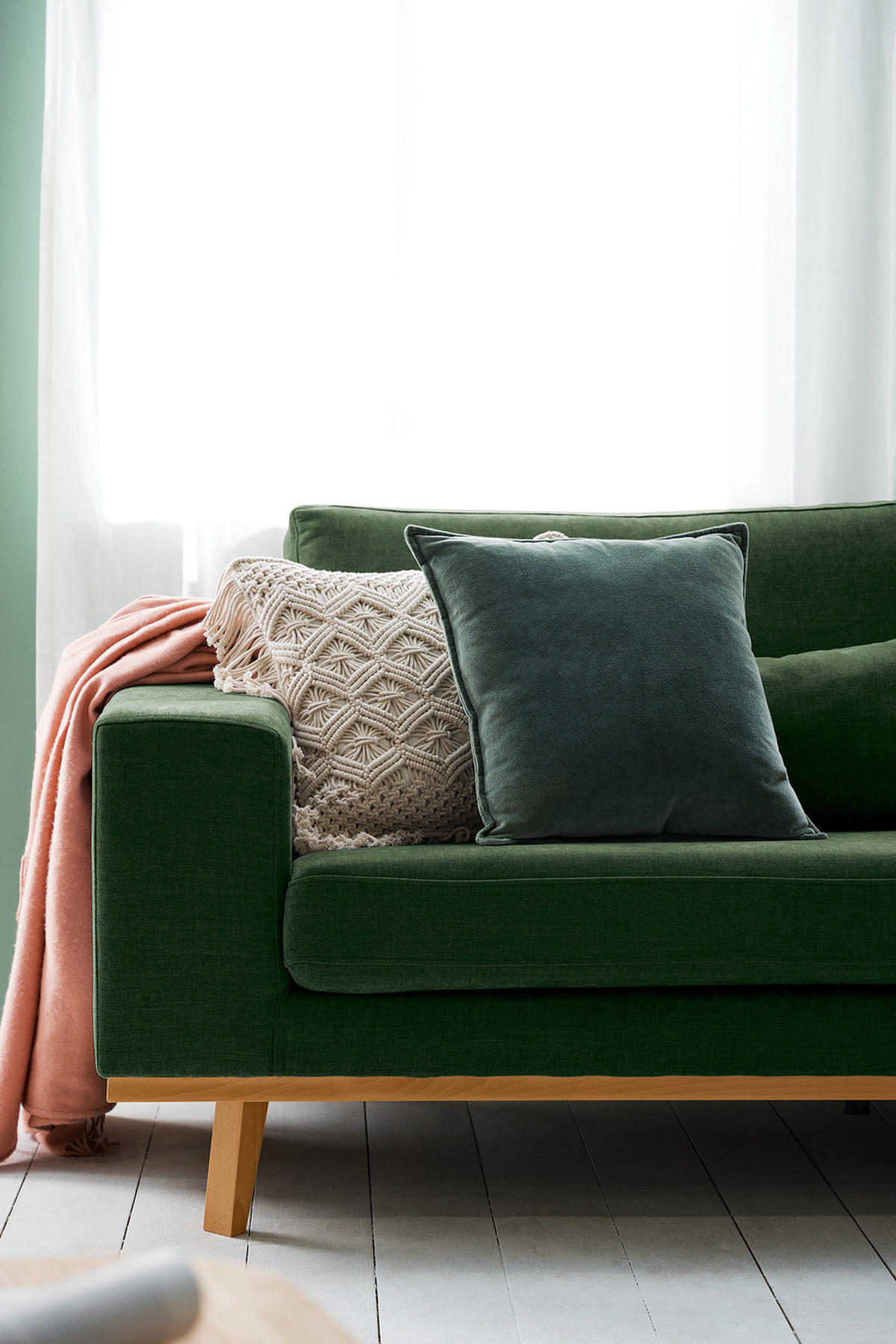 3-SITZER SOFA - Dunkelgrün/Buchefarben, Buchenholz/Textil (237/81/88cm) - home24