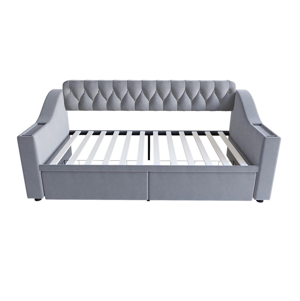 SCHLAFSOFA aus Samtstoff 90x190 cm Hellgrau mit USB-Anschluss und 2 Stauraumschubladen - Hellgrau, Textil (90/190cm) - IVMEU