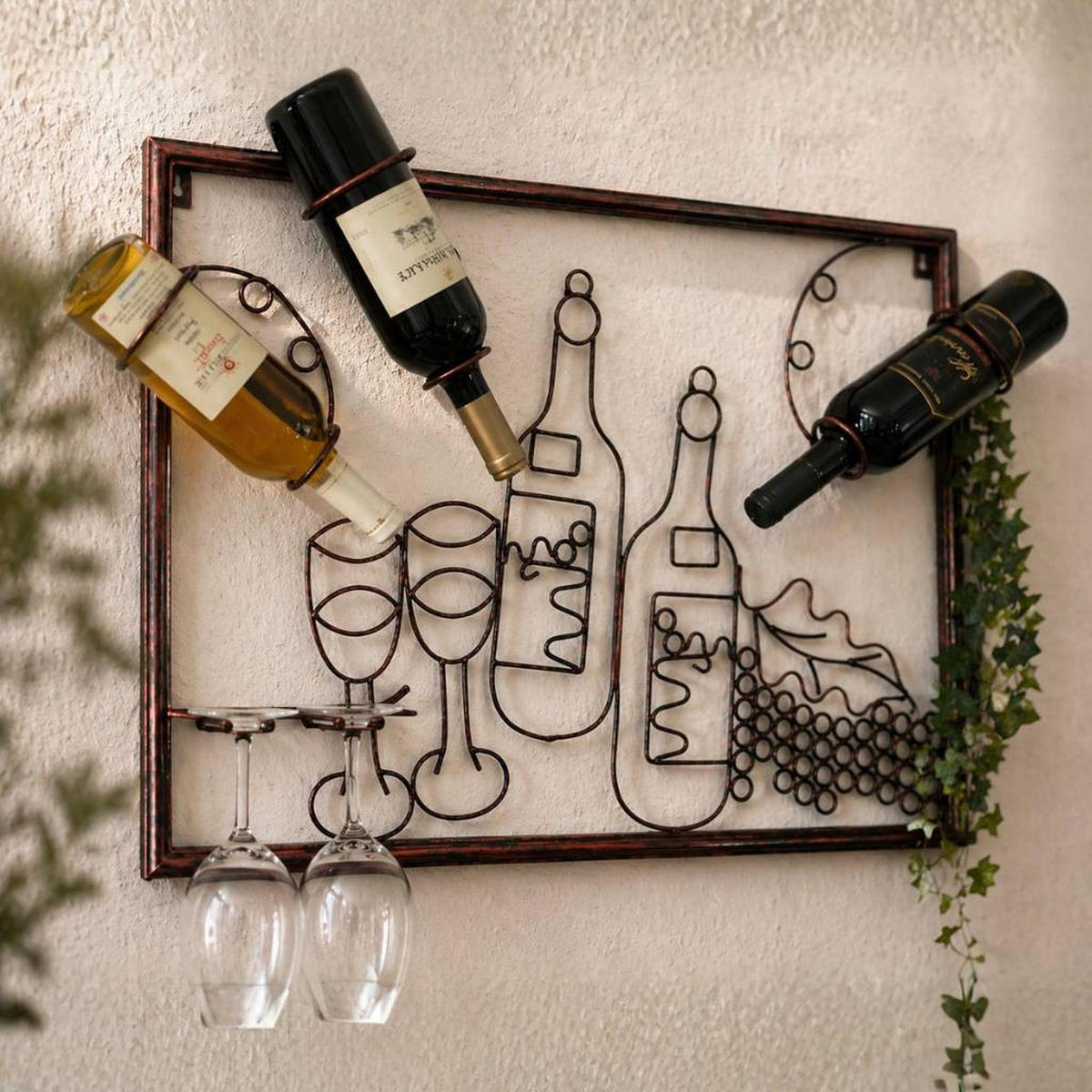 WEINREGAL für die Wand aus Metall 65 cm 91975 - Braun, Metall (64/45/10cm) - DanDiBo