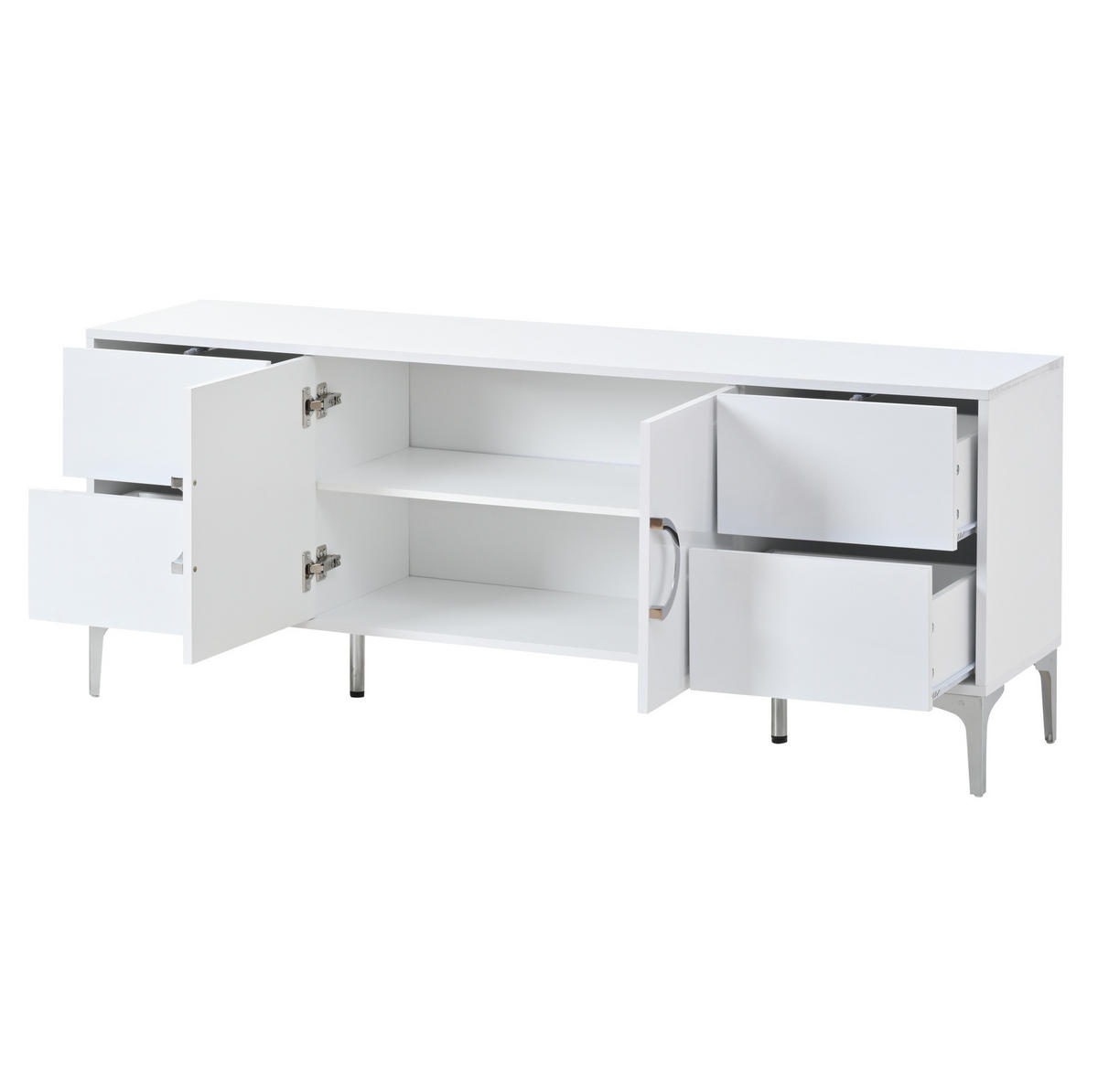 SIDEBOARD 150/38/59,5 cm in Weiß Hochglanz mit 4 Schubladen und 2 Türen - Weiß, Holzwerkstoff (150/59.5/38cm) - Flora Grace