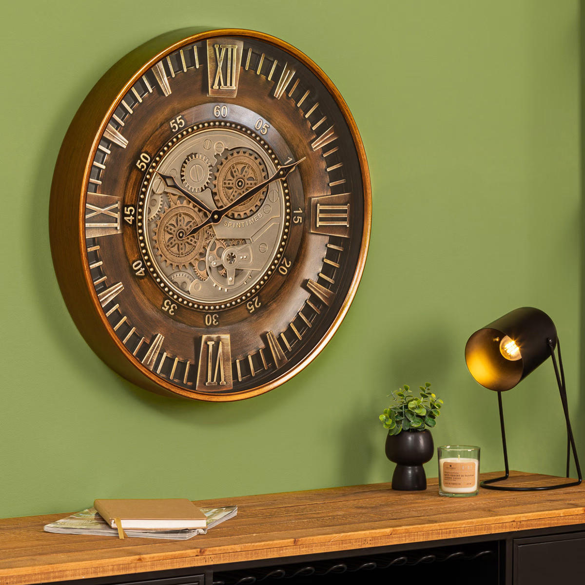 UHR im Retro-Stil mit sichtbarem Mechanismus Yoni 59/59/8,5 cm - Braun, Metall (59/8.5/59cm) - Atmosphera Createur d´interieur