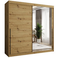 SCHIEBETÜRENSCHRANK mit Spiegel 200 cm Breite Artisan mit schwarzem Griff - Schwarz/Eiche Artisan, Holzwerkstoff (250/200/62cm) - Home Collective