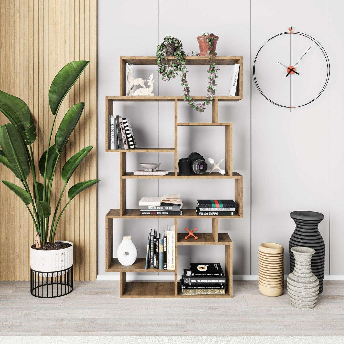 BÜCHERREGAL mit Fächern 96/25/168 cm - Braun, Holzwerkstoff (25.5/168.5/96cm) - Calicosy
