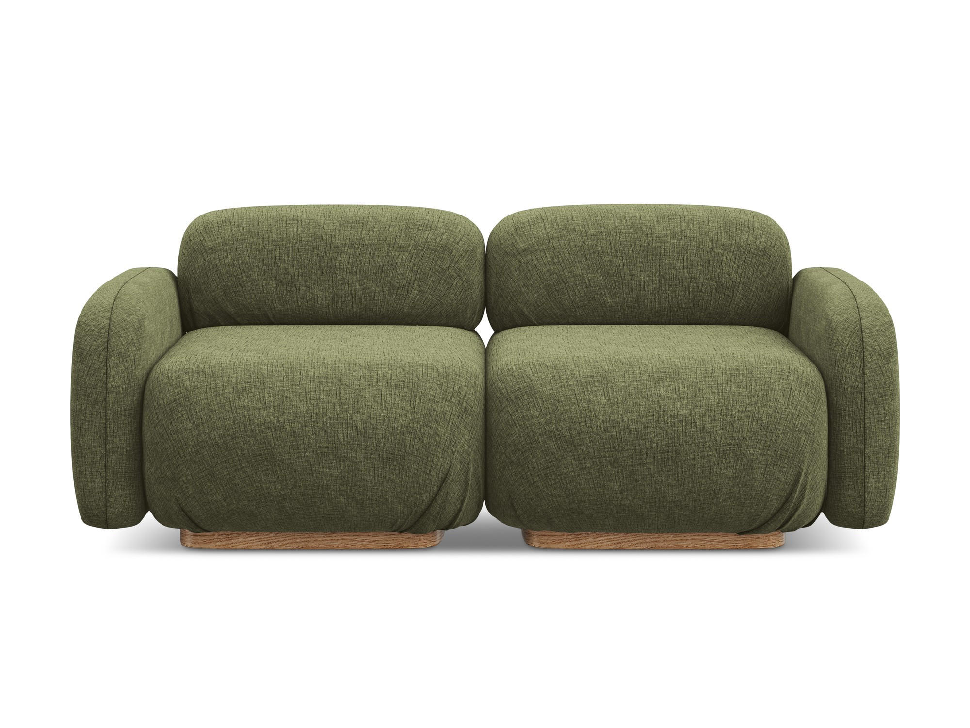3-SITZER SOFA Chenille Stoff Grün - Braun/Olivgrün, Holz/Textil (190/73/95cm) - Makamii