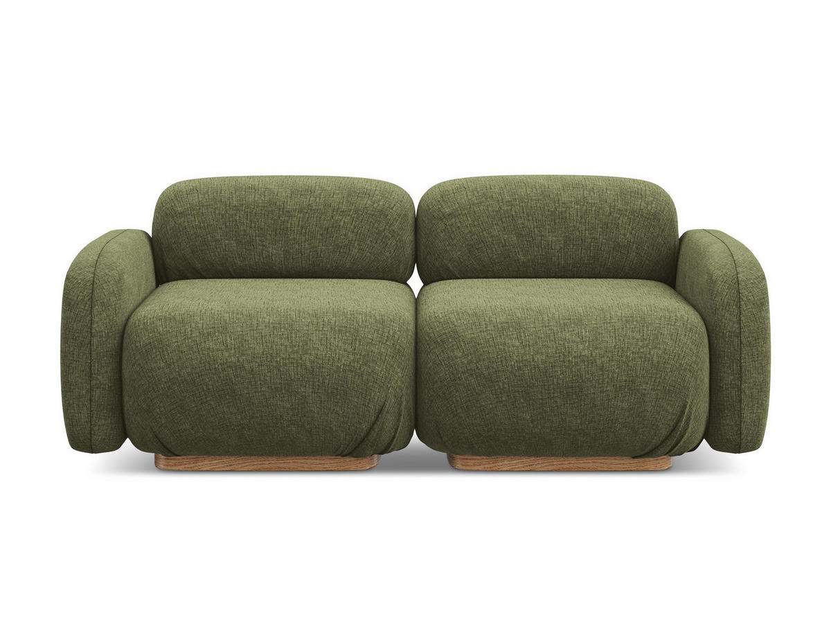 3-SITZER SOFA Chenille Stoff Grün - Braun/Olivgrün, Holz/Textil (190/73/95cm) - Makamii