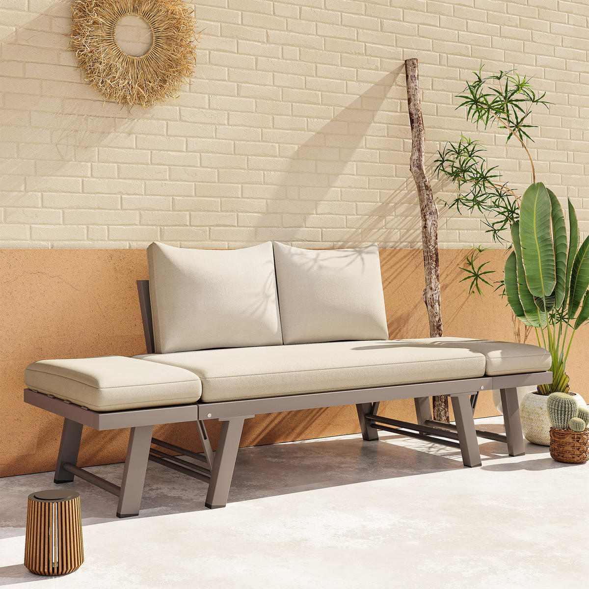 GARTENMÖBEL-SET 2-Sitzer Sofa Liegefunktion Klappbar Beige - Beige, Textil (60.5/66/167cm) - FLIEKS