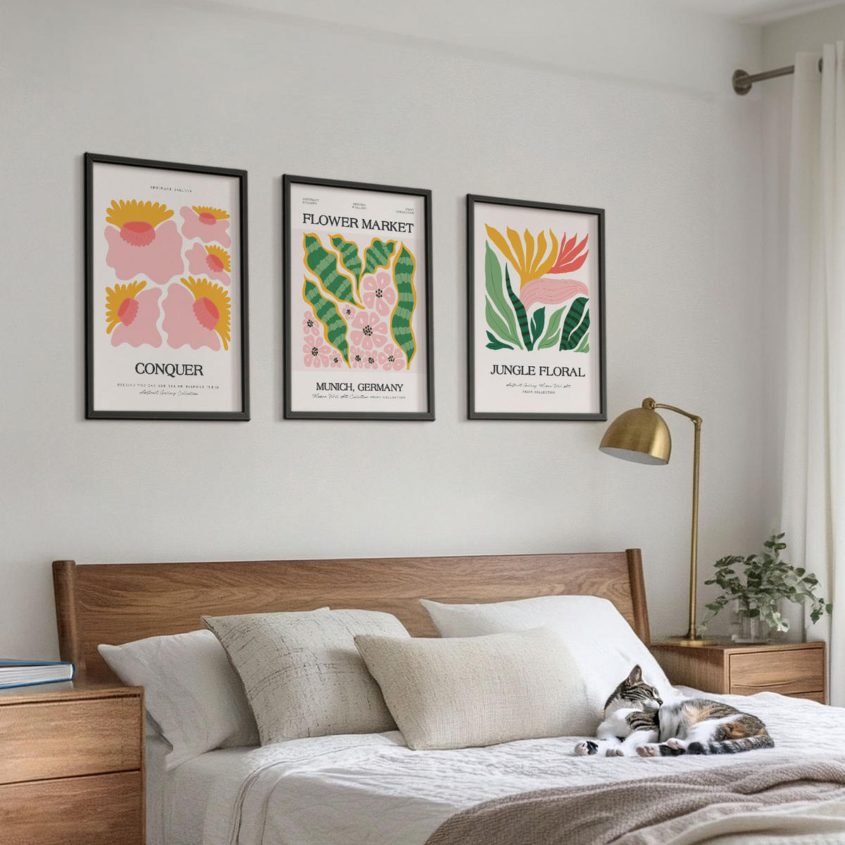 WANDBILDER 3er-Set - 40x60 cm Schwarzer Rahmen - Blumen und Blätter – moderne Poster - Schwarz, Kunststoff (40/60cm) - ArtPrintCave