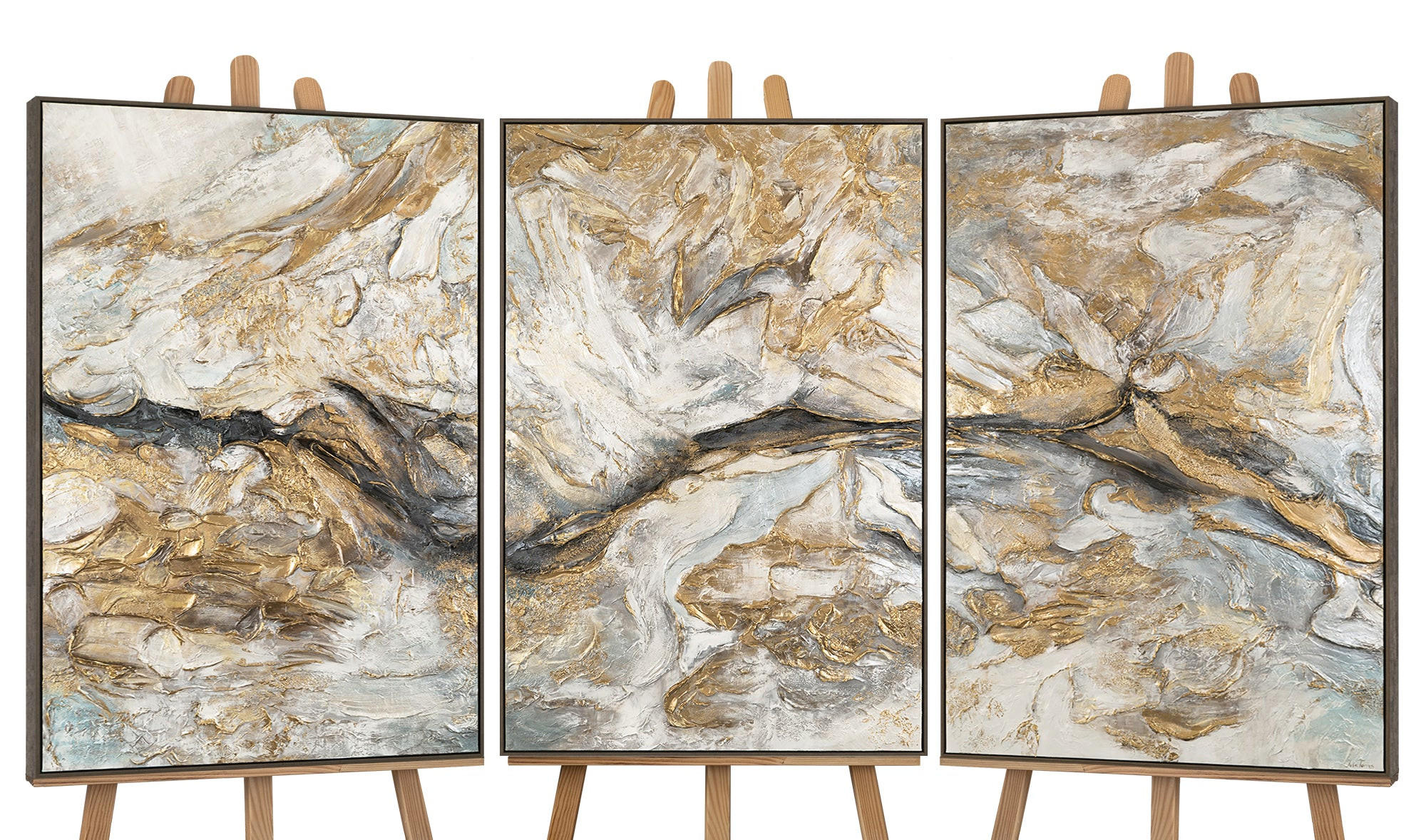 GEMÄLDE Abstrakte Muster Schattenfugenrahmen Grau 300x140 3-teilig - Grau, Holz (300/140cm) - YS-art gallery