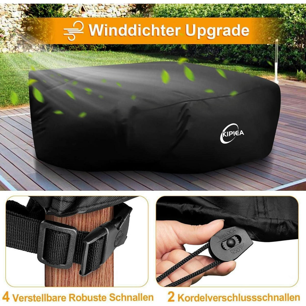 GARTENMÖBEL Abdeckung Wasserdicht 259 x 188 x 71 cm - Schwarz, Textil (188/71/259cm)