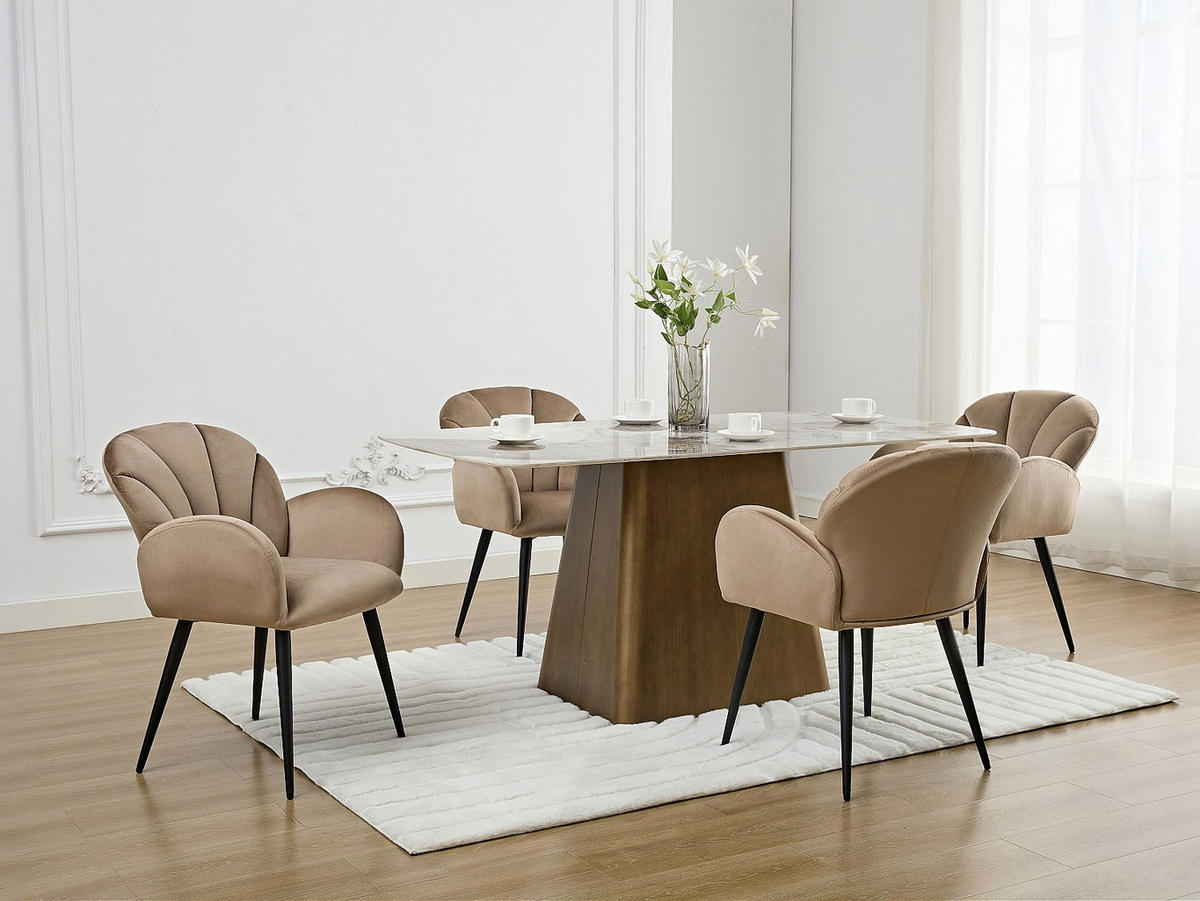 STUHL mit Armlehnen 6er-Set - Samt & schwarzes Metall - Beige - LANSENA - Beige, Textil (65/81/56cm) - Pascal Morabito