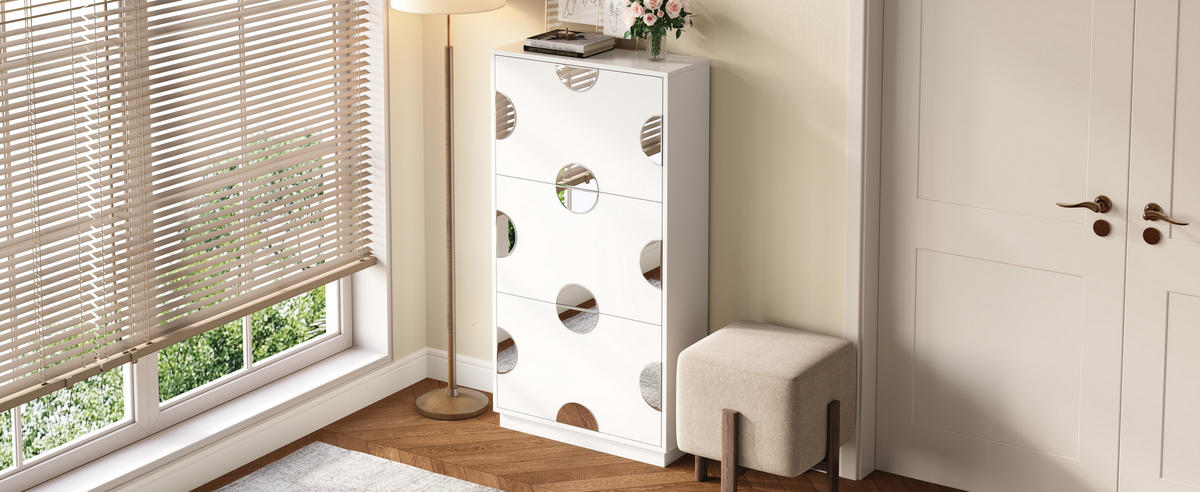 SCHUHSCHRANK 3 Klappen Spiegel Stauraum weiß - Weiß, Holz (63/120/24cm) - LEBENLANG