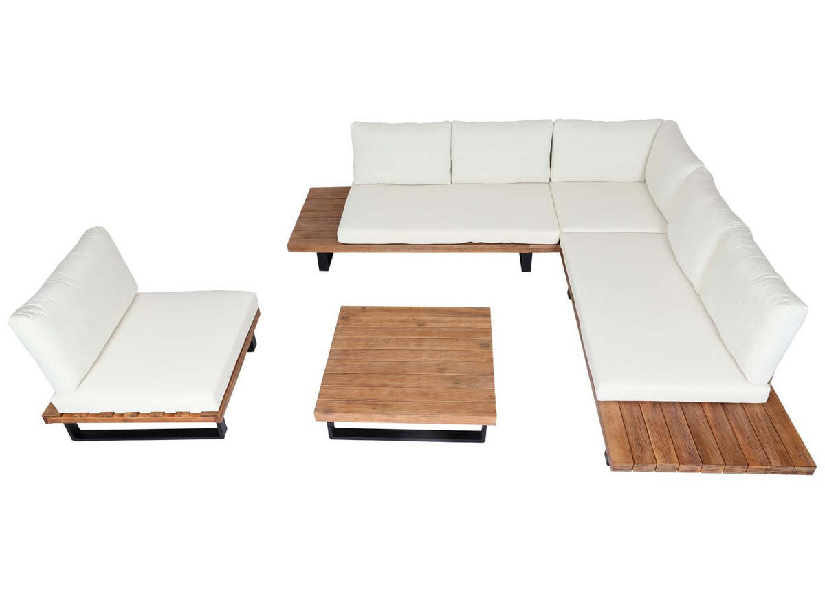 GARTENGARNITUR mit Sessel Hellbraun Cremeweiß - Braun, Holz - PROREGAL