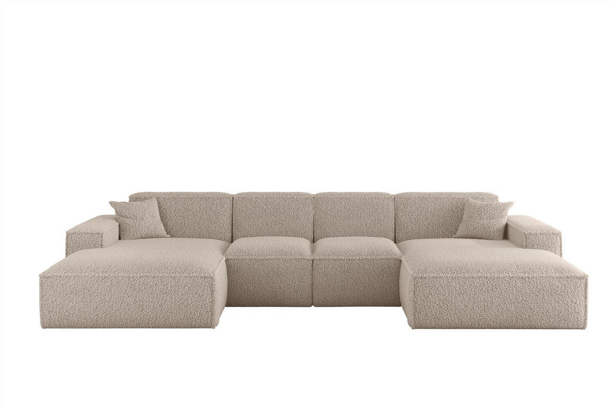 WOHNLANDSCHAFT Celes Premium Xs Sven - Hellbraun, Holzwerkstoff/Textil (342/73/165cm) - Fun Möbel