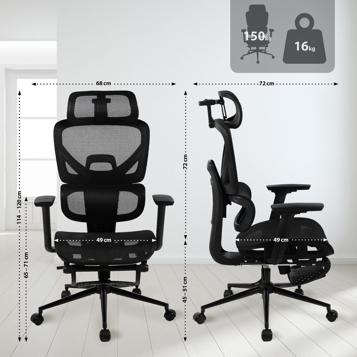 BÜROSTUHL Lexion schwarz - Schwarz, Kunststoff/Metall (68/120/72cm) - TPFLiving