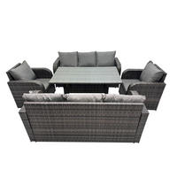 LOUNGEGARNITUR mit Esstisch Polyrattan Dunkelgrau 8-Sitzer - Dunkelgrau/Grau, Glas/Kunststoff - Fimous