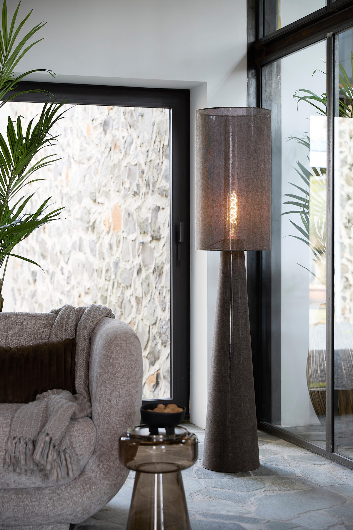 STEHLEUCHTE Micky Braun Ø38/180 cm - Braun, Textil (38/38/180cm) - Light & Living