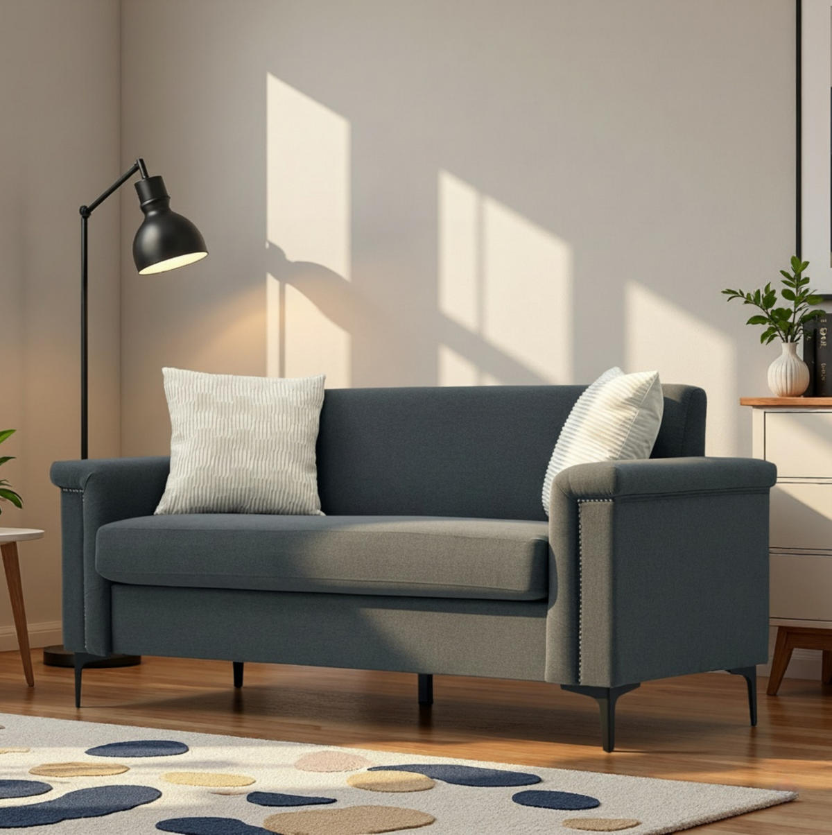 2-SITZER Sofa Feinleinen Polyester mit Taschenfederkern und Metallfüßen 172/73.5/81.5 cm Dunkelgrau - Dunkelgrau, Textil (73.5/81.5/172cm) - Redom