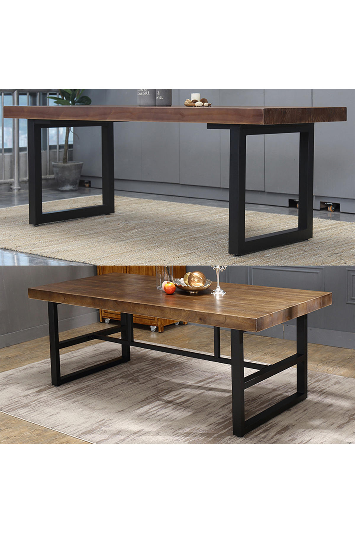 TISCHBEINE 2-tlg Set 40-cm hohe rechteckige aus Eisen in Schwarz Einfache Montage 35 x 7 x 40 cm - Schwarz, Metall (35/40/7cm) - Livingandhome