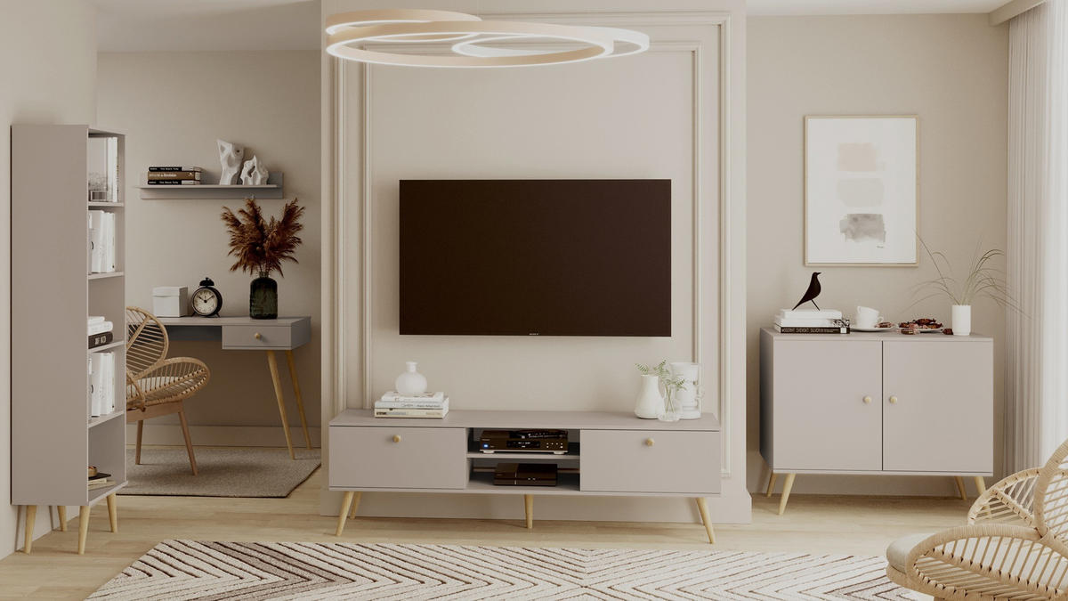 KOMMODE Kaschmir Boho Mit Regalen Auf Hohen Beinen - Beige, Holzwerkstoff (100/85/42cm) - Sepro Meble