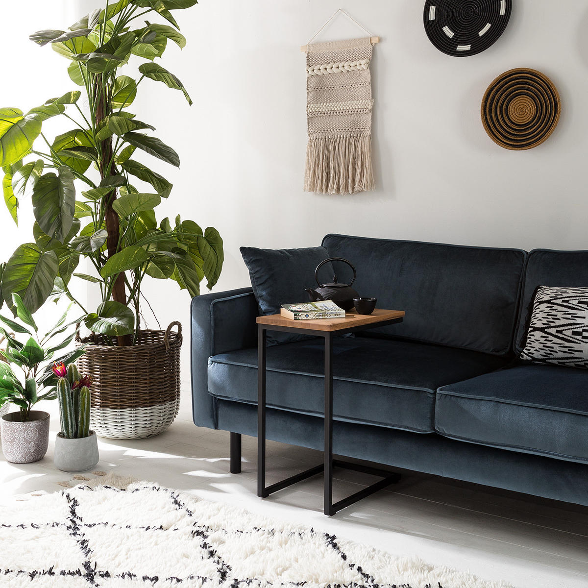 BEISTELLTISCH - Eiche massiv / Eisen - Eichefarben, Holz (30/45/60cm) - home24