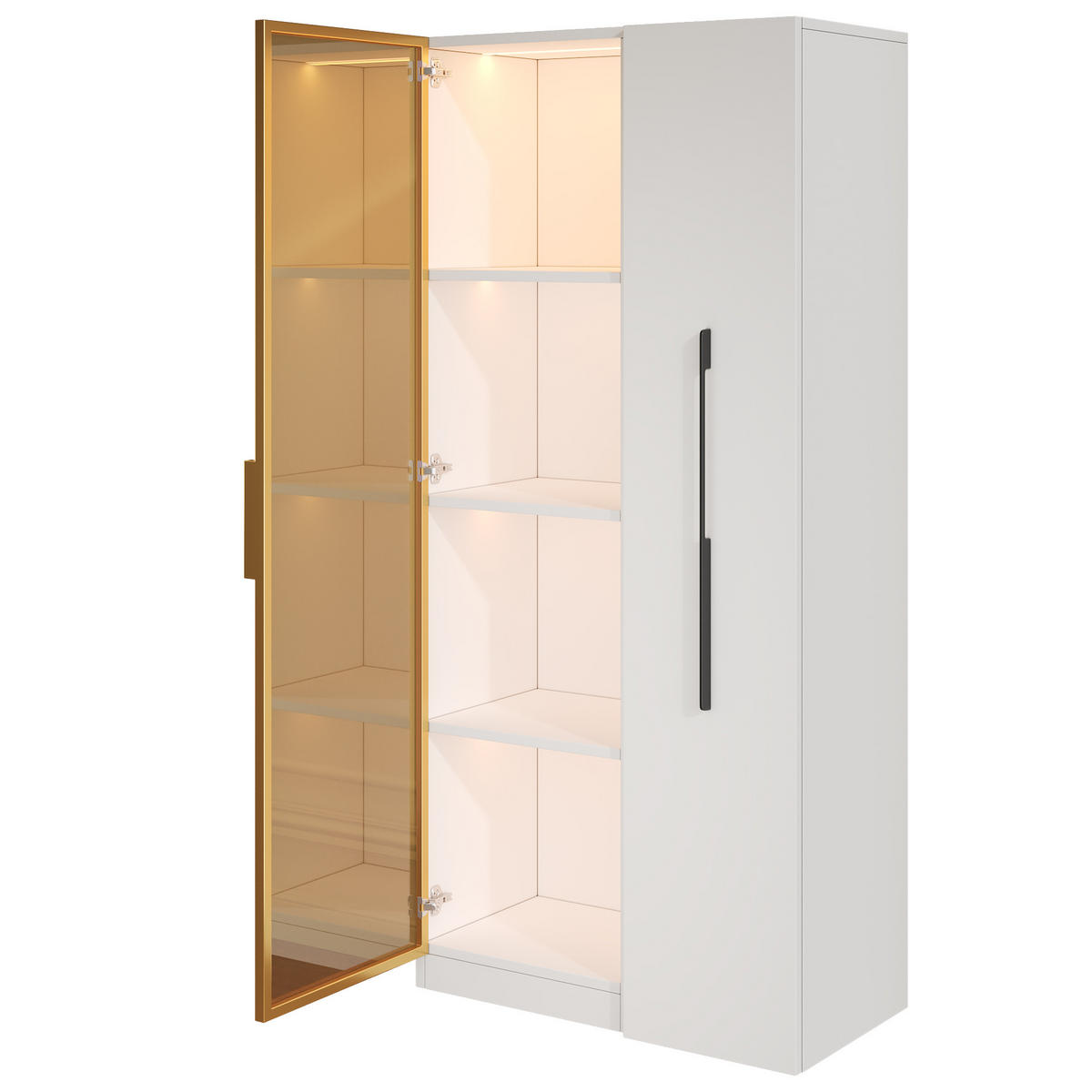VITRINE 70cm Glas LED Schubladen modern Aufbewahrung - Weiß, Holzwerkstoff (70/160/40cm) - FLIEKS
