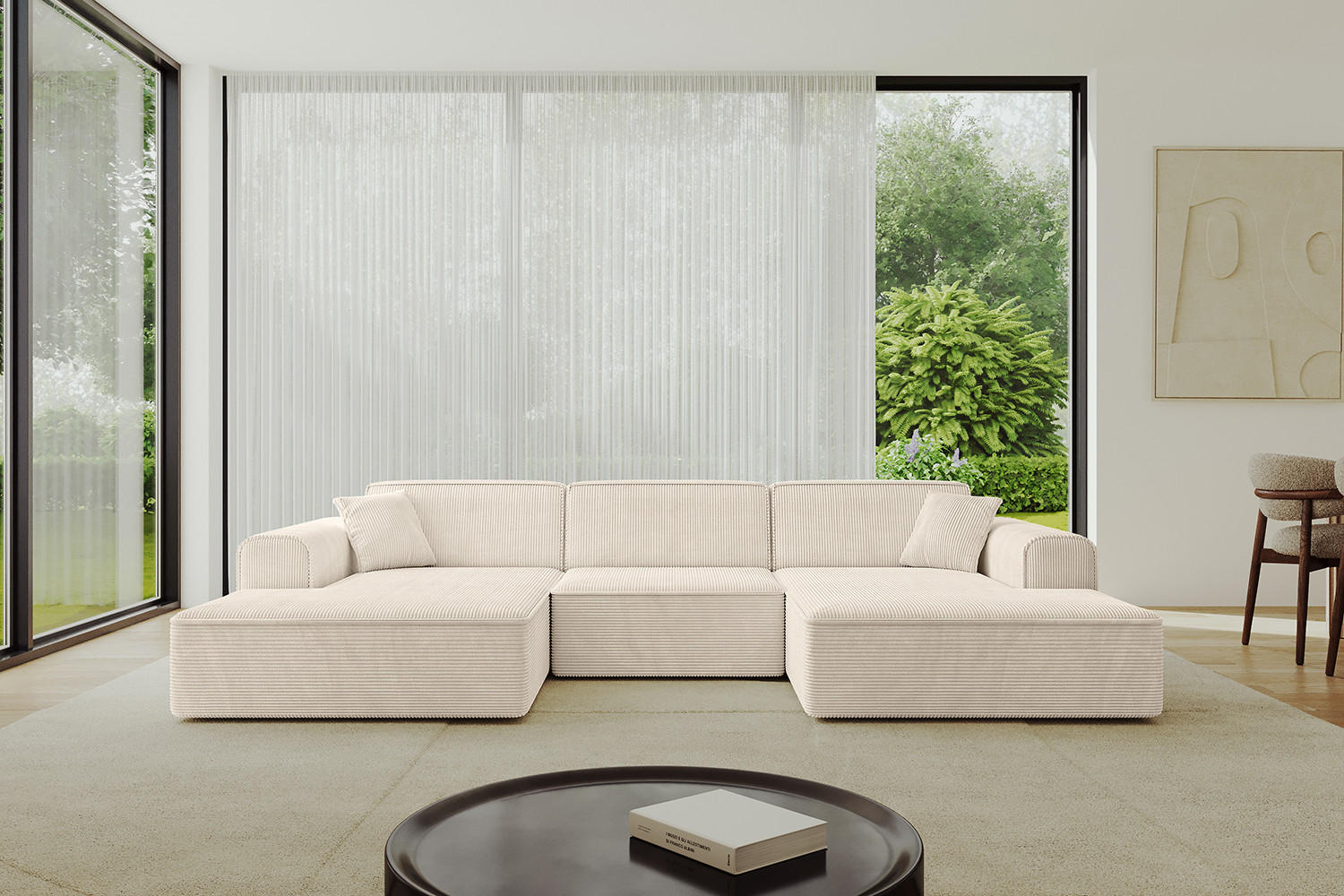 WOHNLANDSCHAFT IREA-U1-v3 - 301x165x77 cm Beige - Beige, Holzwerkstoff/Textil (301/77/165cm) - ALTDECOR