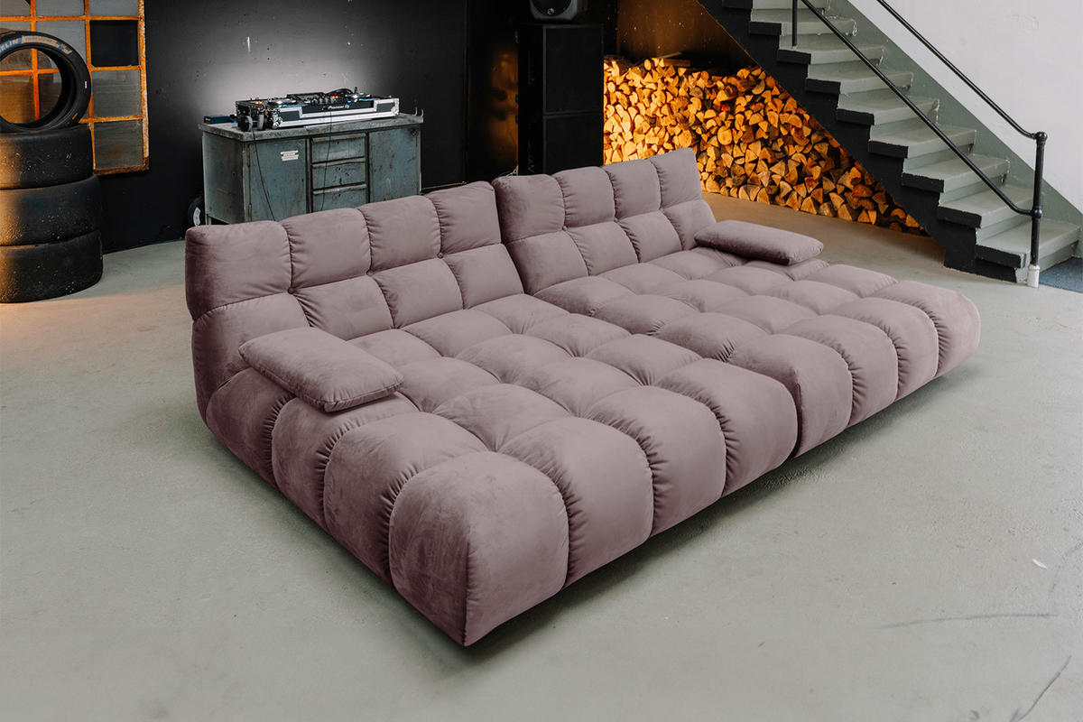 BIG SOFA VIVIEN Grau Velvet - Schwarz/Grau, Kunststoff/Textil (296/85/178cm) - KAWOLA