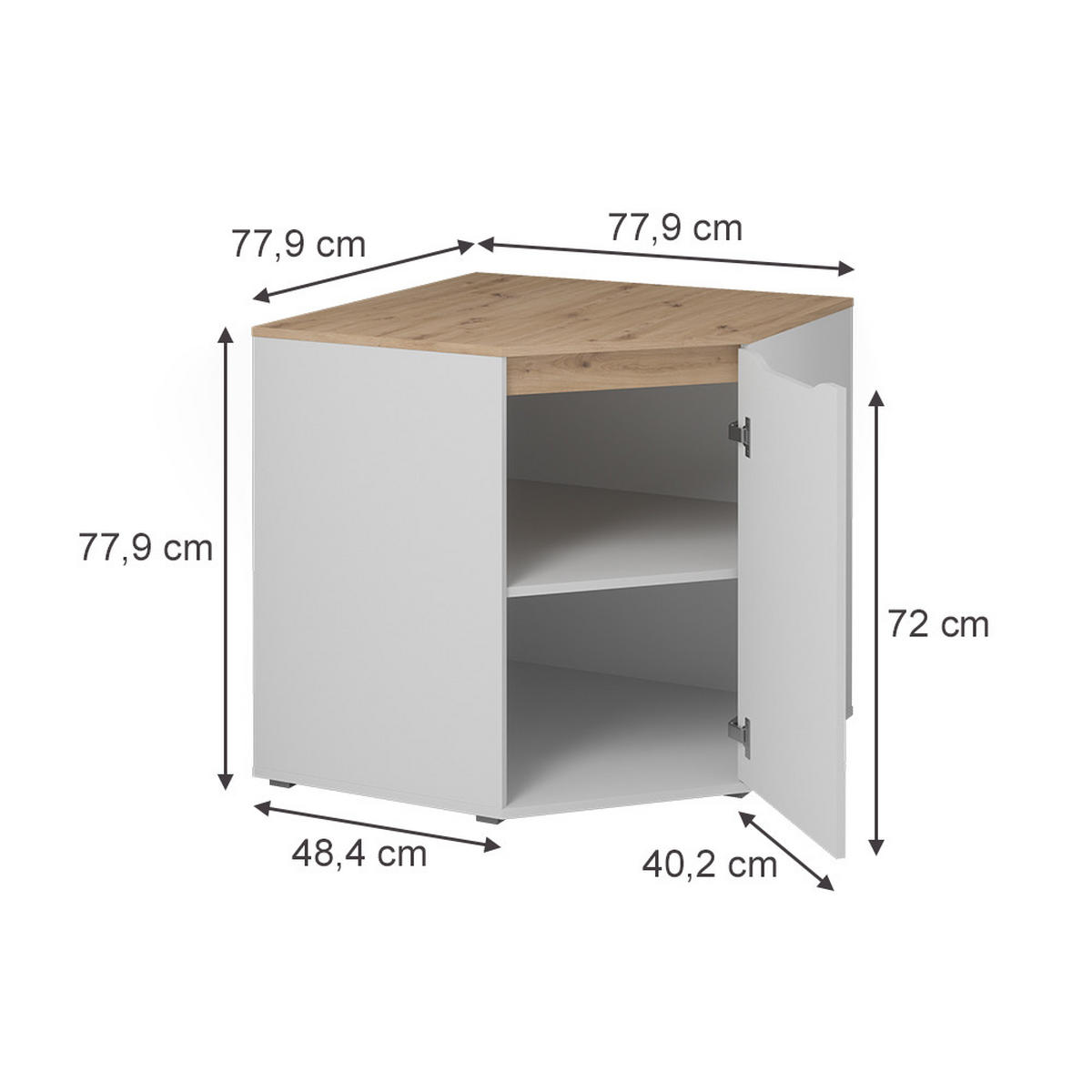 ECKKOMMODE Ruben, Weiß/Artisan-Eiche, 77.9 x 77.9 cm - Weiß/Eiche Artisan, Holzwerkstoff (77.9/77.9/77.9cm) - Vicco