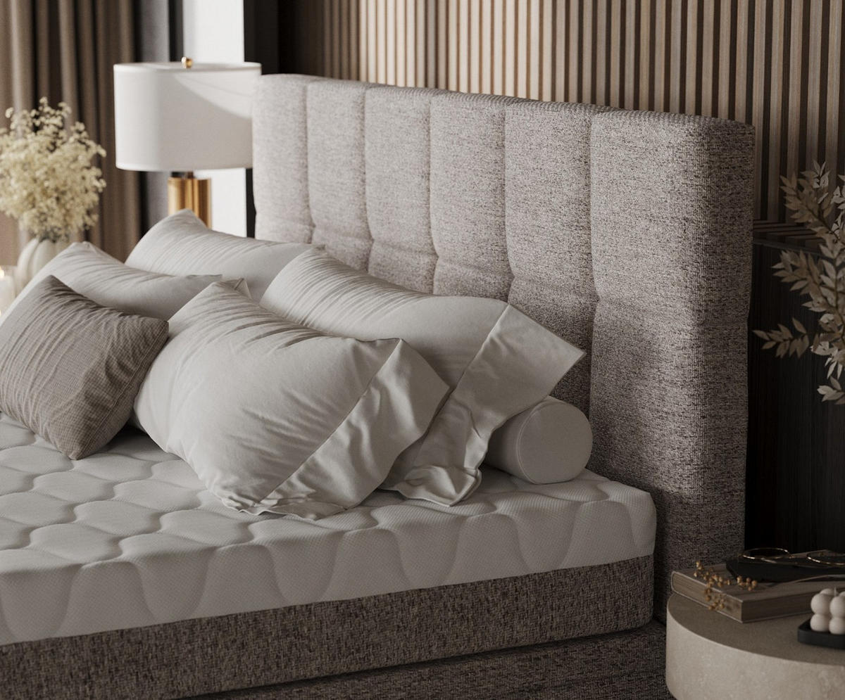 BOXBETT Elano 200/200 cm Beige im Neve Stoff - Beige/Schwarz, Holz/Holzwerkstoff (200/200cm) - AltaBeds