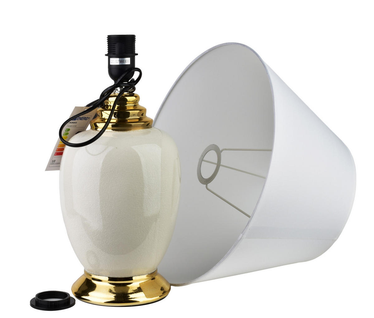 LETI GREY Lampa stołowa 14x35x51cm - Beige, Keramik (14/35/51cm) - Mondex