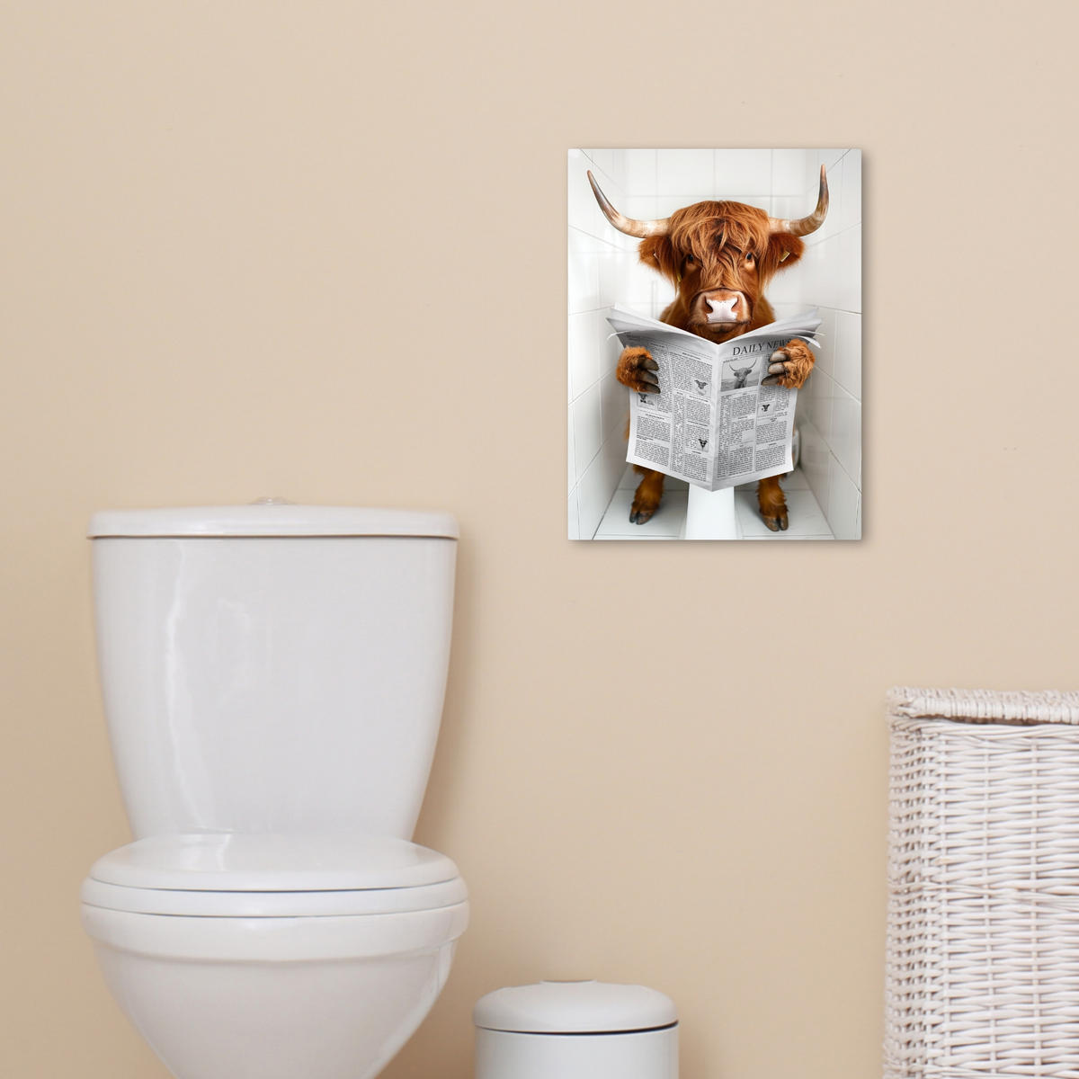 LEINWANDBILD Schottischer Highlander - Tier - Zeitung - Toilette 30x40 cm - Kastanienfarben, Textil (30/40cm) - MuchoWow