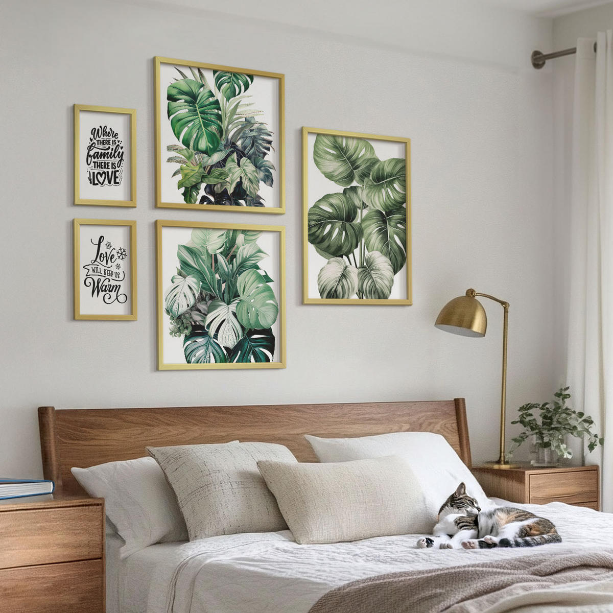 WANDBILDER 5er Set - 50x50 cm & 20x30 cm & 40x60 cm Goldrahmen - Gemalte Abstraktionen der Natur - Goldfarben, Kunststoff (40/60cm) - ArtPrintCave