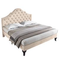 POLSTERBETT aus Samt 140x190 cm Off-White mit höhenverstellbarem Kopfteil und Lattenrost - Beige, Textil (140/190cm) - Modfu