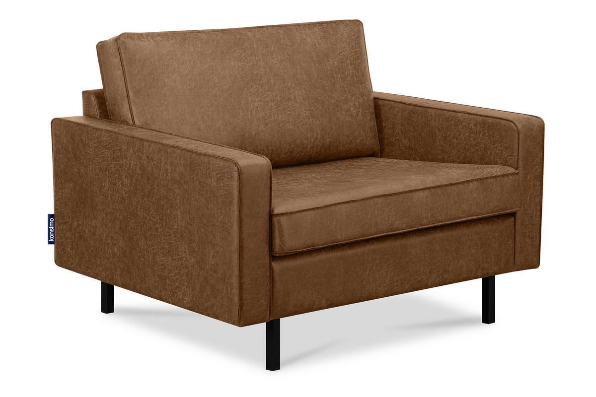 1,5-SITZER-SESSEL INVIA mit Armlehnen vintage, Lederoptik-Stoff, Braun - Schwarz/Braun, Textil (116/87/98cm) - KONSIMO®