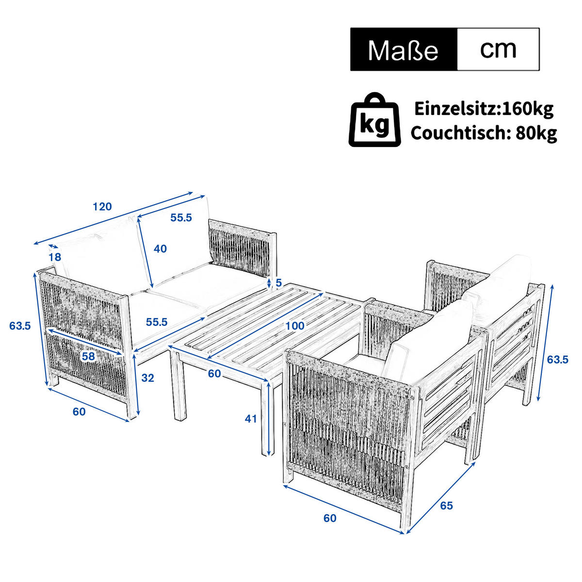 GARTENMÖBELSET Rattanoptik Grau 4-tlg. - Grau, Holz - ComfortXL