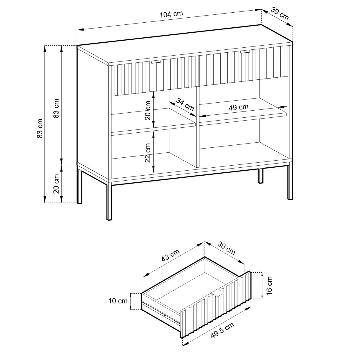 SIDEBOARD NANAIMO KOM2-2D2S Profilierte Fronten, Grün - Grün, Holzwerkstoff/Kunststoff (104/83/39cm) - Komodee