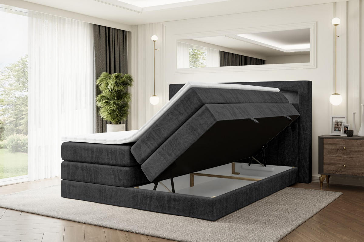BOXSPRINGBETT NOEL GOLD KING - 140x200 - H3/H4 - Schwarz - Schwarz, Holzwerkstoff (140/200cm) - ALTDECOR