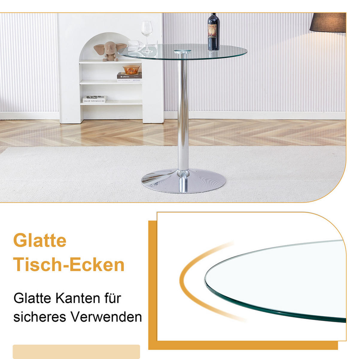 TISCHGRUPPE 3-tlg Glastisch 89 cm mit 2 transparenten Barhockern Silber - Silberfarben, Metall (93.5/5.5/93.5cm) - Raelunyi
