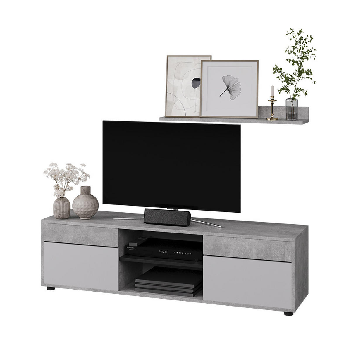 ŽIVÁ STĚNA Berno Beton/bílá - šedá/bílá, kompozitní dřevo (139.8/38.9/35.4cm) - Vicco