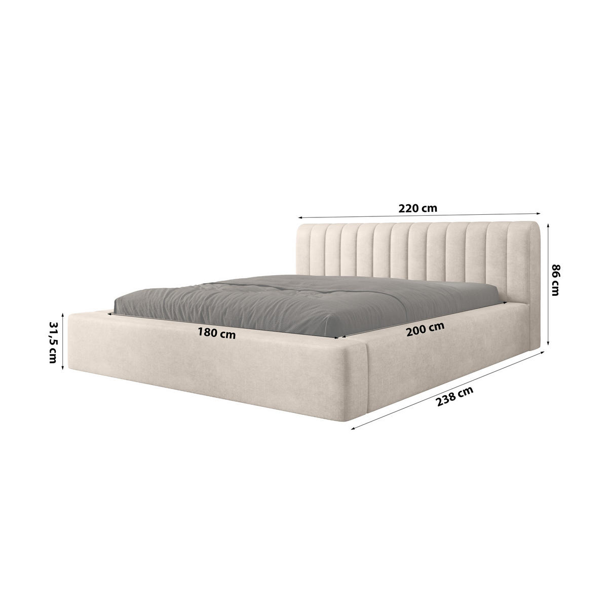 POLSTERBETT aus Polyester Vurmat 180x200 cm, Sandy - Sandfarben, Textil (180/200cm) - Fedve