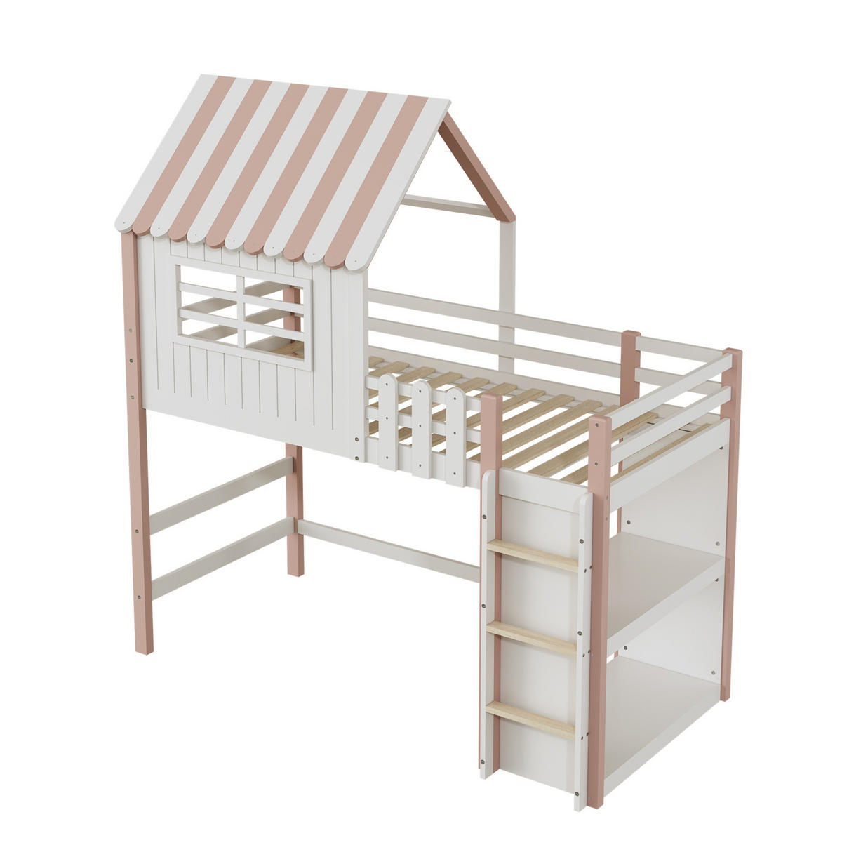 HOCHBETT 90/200 cm in Rosa aus Massivholz mit Dachform und Ablagefach - Rosa, Holz (90/200cm) - Flora Grace