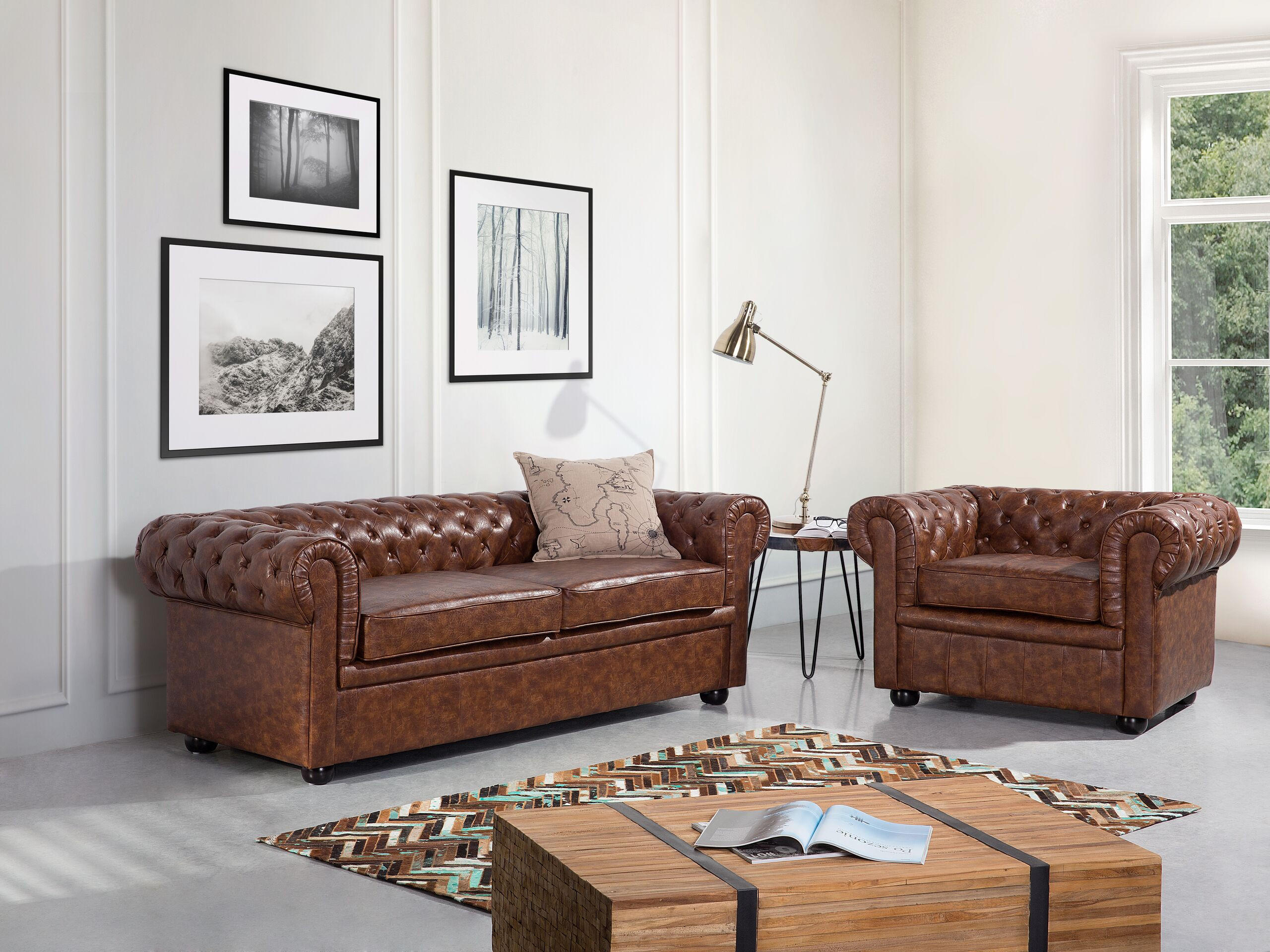 SOFA Kunstleder Goldbraun Chesterfield - Goldfarben, Kunststoff/Textil (195/70/75cm) - Beliani