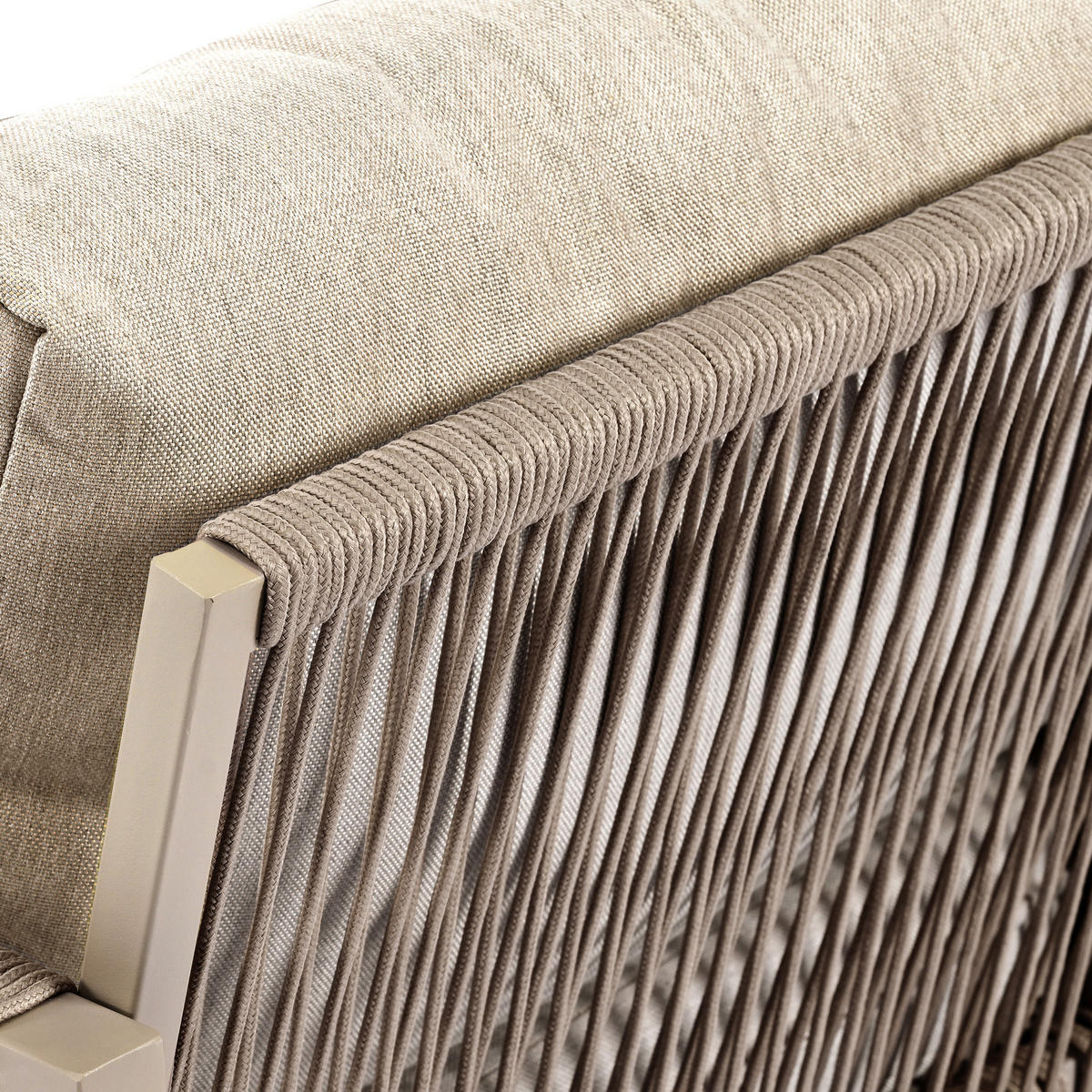 LOUNGESET 4er Seil Khaki Mit Verstellbaren Füßen & Glastisch - Hellbraun, Metall - FLIEKS