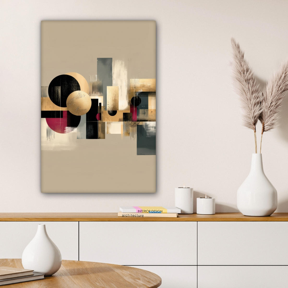 LEINWANDBILD Abstrakt - Formen - Beige - Texturen Wanddeko Schlafzimmer 60x90 cm - Beige, Textil (60/90cm) - MuchoWow