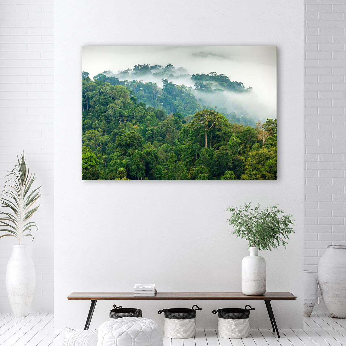 BILD Wald im Nebel Landschaft 100x70cm - Grün, Textil (100/70cm) - Feeby