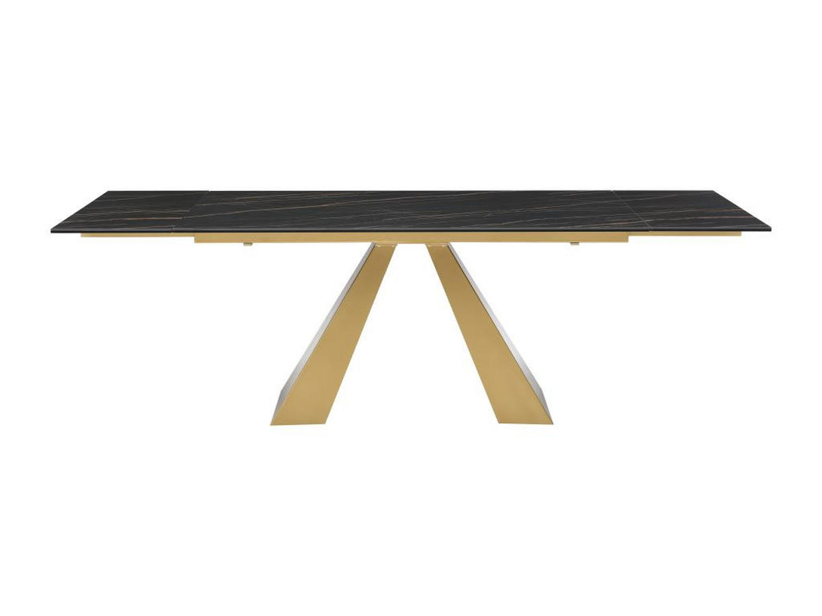 ESSTISCH ausziehbar - 6 bis 10 Personen - Sicherheitsglas, Keramik & Metall - Marmor-Optik Schwarz & Goldfarben - LOZIPA - Schwarz, Glas (240/90/76cm) - Vente-Unique