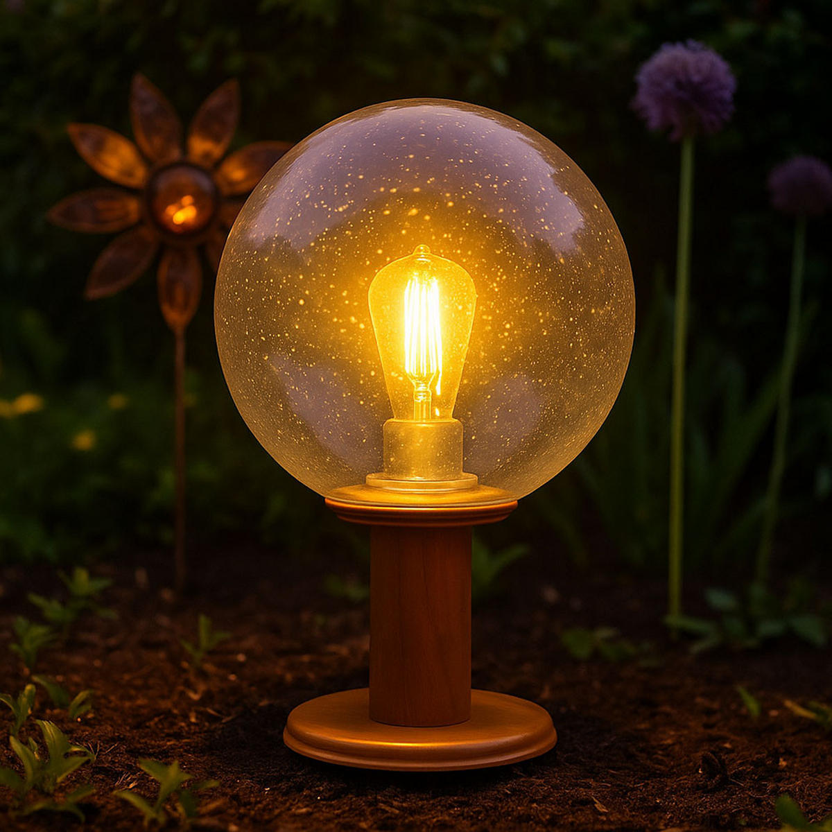 LED SOCKELLEUCHTE Holzoptik Braun klar - Braun, Glas (25/25/38cm) - Globo Lighting