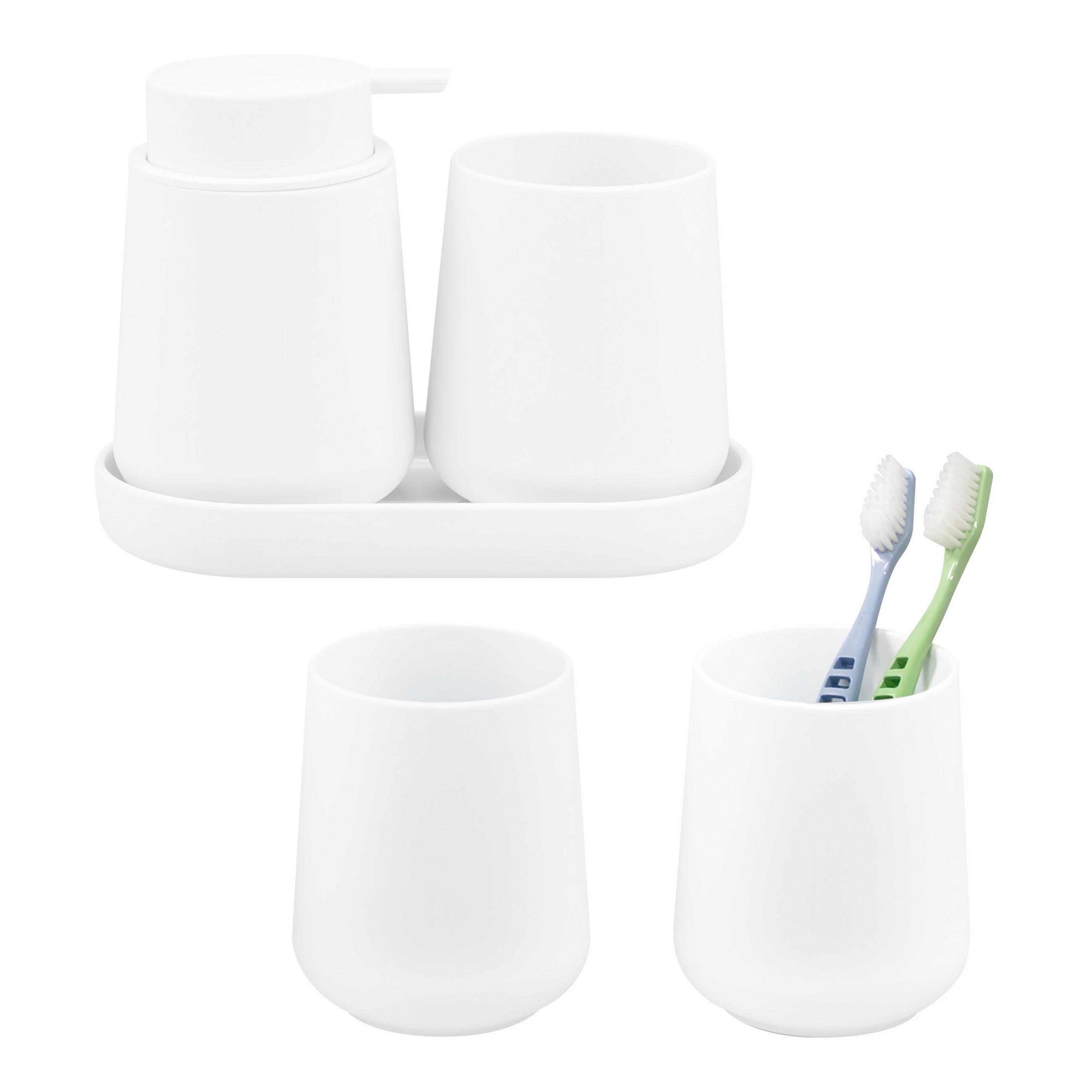BAD-ACCESSOIRES-SET TESERO 5tlg., Soft-Touch, weiß - Weiß, Kunststoff (8.5/12/9cm) - eluno