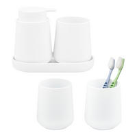 BAD-ACCESSOIRES-SET TESERO 5tlg., Soft-Touch, weiß - Weiß, Kunststoff (8.5/12/9cm) - eluno