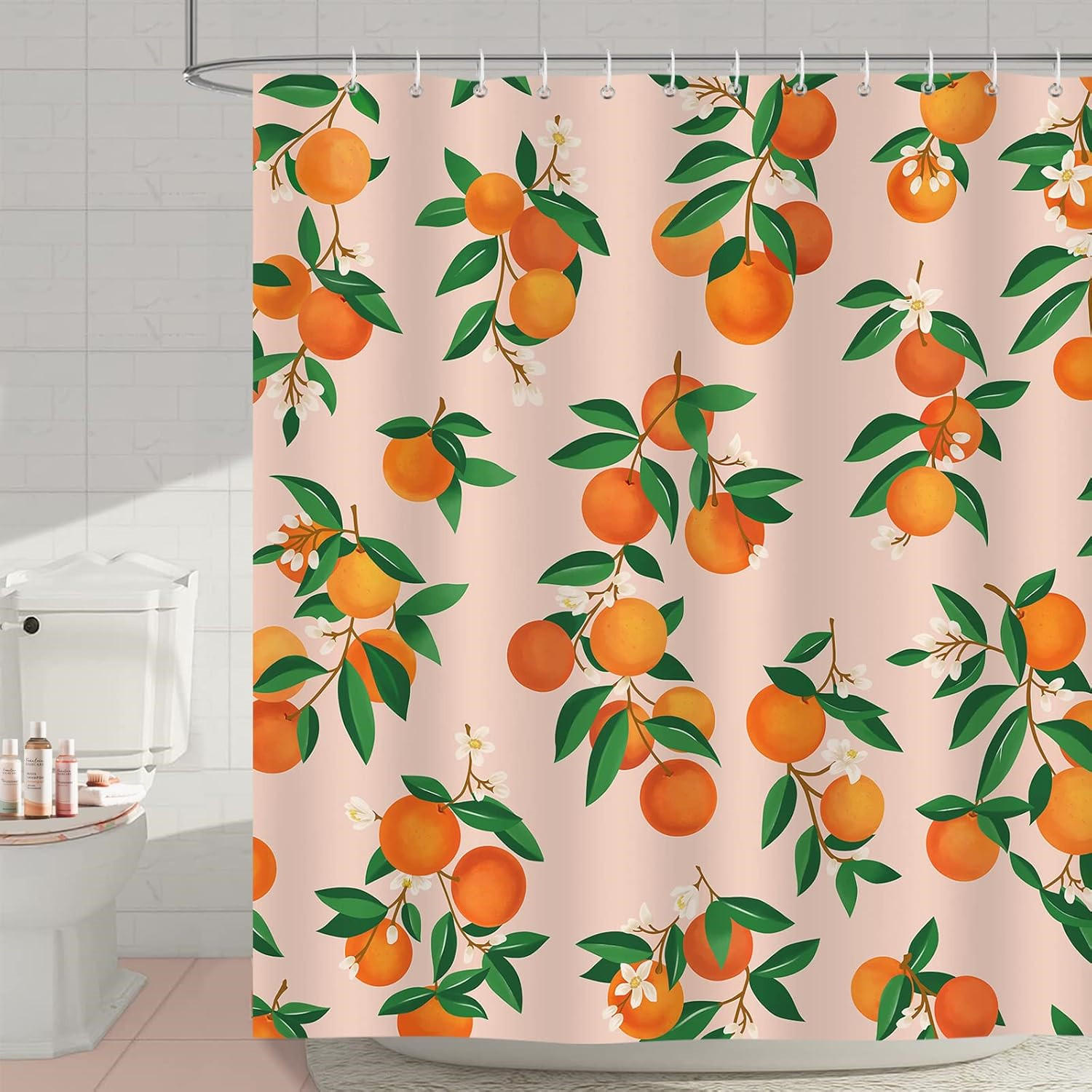 DUSCHVORHANG Orange mit Haken Badezimmer - Orange, Textil (210/180cm) - MCBOSON